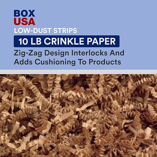 BOX USA 10 lb. Cognac Crinkle Paper Packing, Shipping, and Moving Box Filler Shredded Paper for Box Package, Basket Stuffing, Bag, Gift Wrapping, Holidays, Crafts, and Decoration