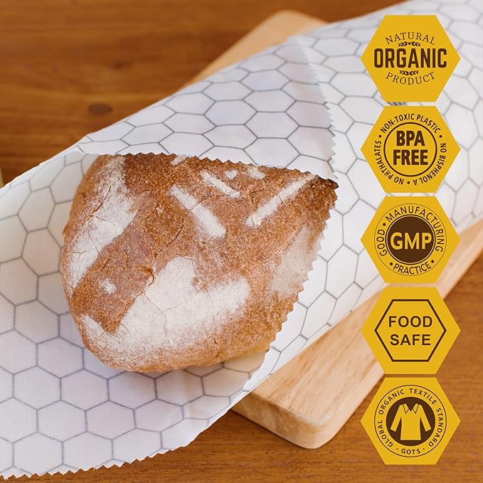 SUPERBEE Beeswax Bread Wrap, Reusable Beeswax Wrap for Food, Reusable Bees Wrap Vegetables, Cheese Paper, Bowl Covers and Sandwich Wrapping Paper, XXL (Hexagonia)