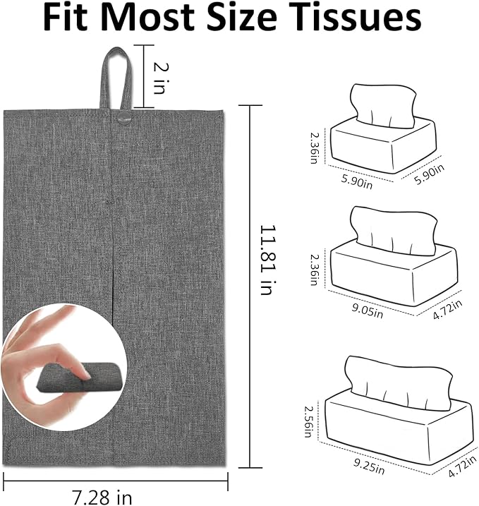 kakaforsa Toilet Paper Holder Reusable Tissue Holder Travel Tissue Holder Wall Hanging Tissue Box Cover Toilet Paper Storage Rectangle Napkin Holder Cloth Tissue Box for Car Office Desk, Gray