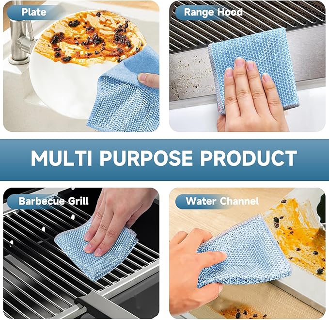 10PCS Upgrade Wire Dishwashing Rag, Non-Scratch, Wet and Dry, Double Layer, Multipurpose Wire Dishwashing Rags for Kitchen, Sinks, Cookware, Stove, Easy Rinsing, Reusable
