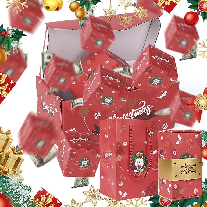 Surprise Gift Box Explosion,Pop-Up Explosion Gift Box,Merry Christmas Folding Bouncing Gift Boxes,Unique Folding Bouncing Red Envelope Gift Box, Christmas Birthday Surprise Blast Gift Boxes (Red)