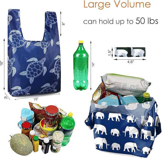 BeeGreen Reusable Grocery Bags Bulk Gifts 10-Pack - Large Tote with Zipper Pouch | Foldable & Washable Polyester Shopping Bags Heavy Duty Animal Lover Gifts Reusable Bag With Handles
