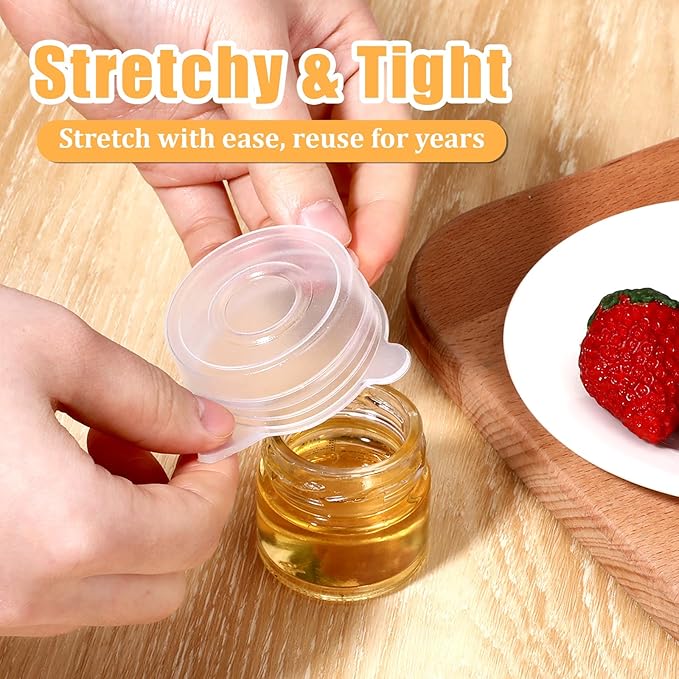 8 Pcs Thicker Container Jar Cover Silicone Stretch Lids Reusable Expandable Sealed Fresh Food Storage Covers for Small Yogurt Jars Milk Beer Bottles Cans