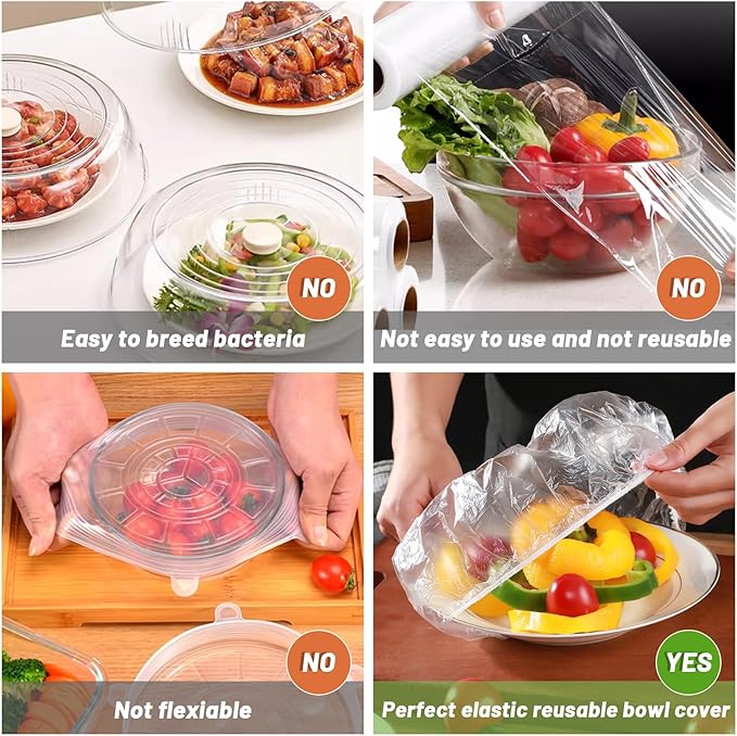 300Pcs Reusable Elastic Food Bowl Storage Covers, Sublaga Bowl Covers, Dish Plate Covers, Alternative to foil, Plastic Wrap,BPA Free