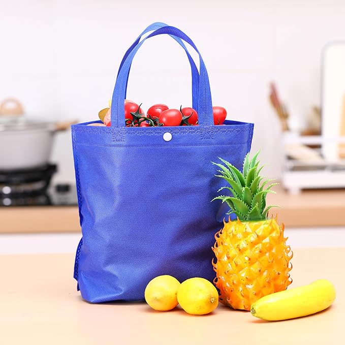 Paterr 100 Pcs Reusable Grocery Bags Bulk Shopping Tote with Handle Non Woven Portable Foldable Tote Bag Gift with Button