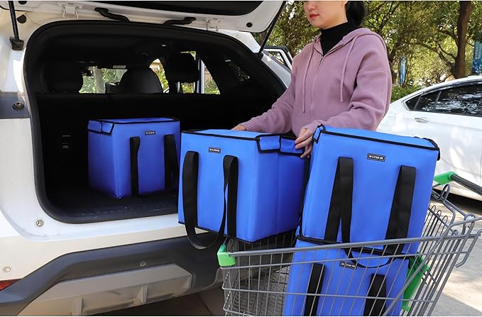 HATHOR Hot Cold Insulated Grocery Bags Reusable Stackable Collapsible Foldable Cooler Boxie Bag Shoping Totes for Groceries in Car, Frozen Food & Travel
