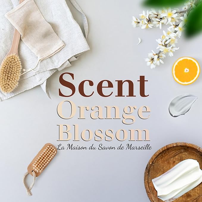 Hand & Body Soap Bars Trio - Orange Blossom Moisturizing French Soap with Organic Shea Butter - Rich Creamy Lather - 97% Natural Ingredients - Solid Bath Cleanser Made in Provence - 3x4.4 oz