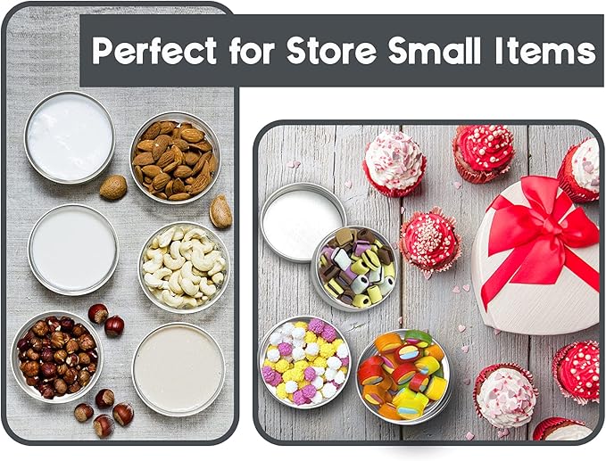 2 oz/60ml 24 Pack Aluminum Balm Tins For Pill Storage, Jar Containers with Screw Thread Lid for Lip Balm, Cosmetic, Candles, Aluminum Tin Cans Containersor for Salve and Spices