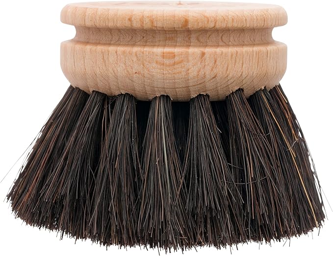 Redecker Silicone Dish Brush Bundle, Includes Interchangeable Natural Horsehair and Tampico Fiber Brush Heads, Sustainable Silicone and Stainless Steel Handle with Hanging Loop, Blue