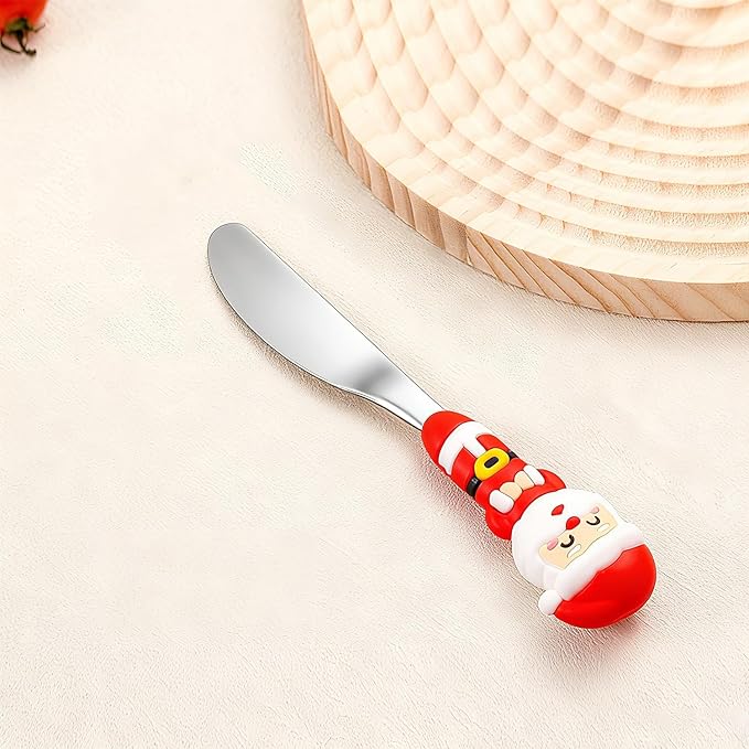 Christmas Utensil Set | Reusable Portable Cutlery Set | Stainless Steel Knife Fork Spoons Gift Box | Includes Themed Utensils (Tree/Santa/Deer/Snowman) | Ideal Christmas Gift