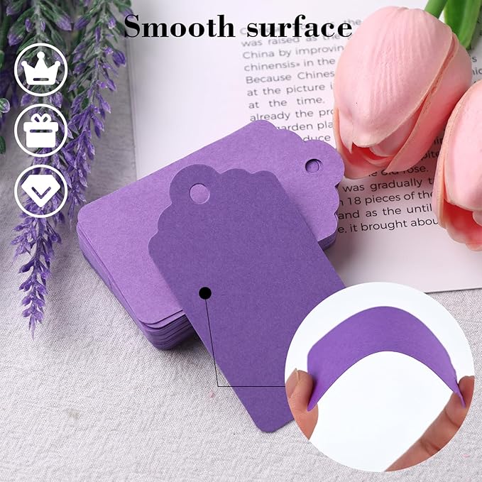 SallyFashion 120PCS Gift Tags with String Attached, 1.6 x 2.8 inch Purple Paper Tags for Wedding Birthday Gifts DIY