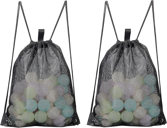 HAOGUAGUA 2-PACK Mesh Drawstring Bag, Mesh String Bag for Gym Laundry Seashell and Beach finds, Mushroom Hunting Bag