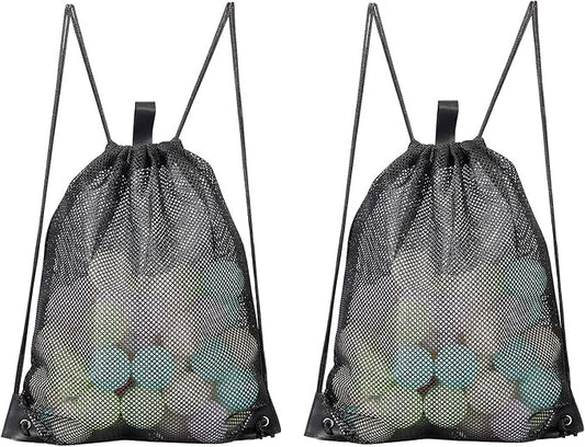 HAOGUAGUA 2-PACK Mesh Drawstring Bag, Mesh String Bag for Gym Laundry Seashell and Beach finds, Mushroom Hunting Bag