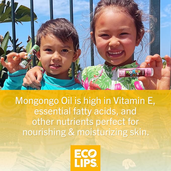 Eco Lips Mongo Kiss Organic Lip Balm 7 Pack - Blood Orange, Black Cherry, Pomegranate, Vanilla Honey, Peppermint, Strawberry Lavender, Yumberry | Mongongo Oil to Soothe & Moisturize Dry, Cracked Lips