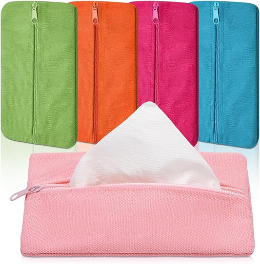 Sherr 5 Pieces Tissues Purse Pocket Tissue Holder Reusable Travel Pouch Fabric Zipper Enclosed Small Size Flower Pattern Holder for Purse Coins for Christmas, 5.25 x 3 Inches(Solid Style)