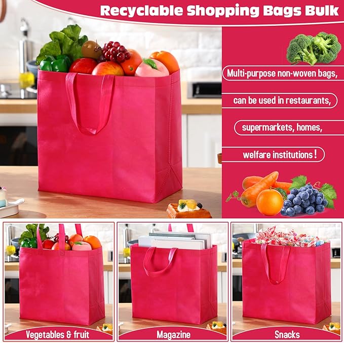 Windyun Reusable Grocery Bags Large Non Woven Shopping Bags with Handles Foldable Portable Tote Bulk, 12.6 x 11.8 x 6.3 Inch
