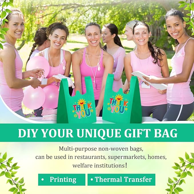 Windyun Reusable Grocery T Shirt Bags Bulk Small Non Woven Shopping Bag 10 x 18 x 5 Inch Foldable Tote with Handle Party Gift