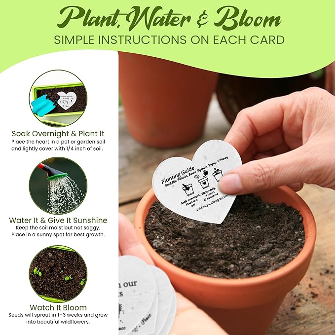 50 Plantable Seed Paper Funeral Favors for Guests - Handmade Seed Cards with Wildflower Seeds for Celebration of Life Events , Memorial Gifts, and Sympathy Cards -2.5 inch x 2 inch