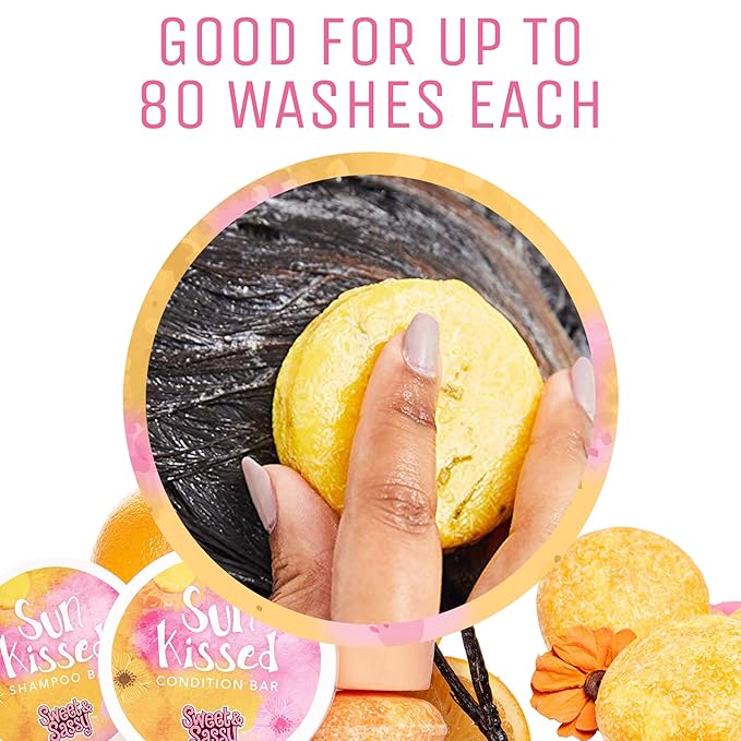 Sweet & Sassy 3 Shampoo Bars. Made in the USA. All Natural, Organic, SLS Free, Plastic Free, Safe for Color Treated Hair - Sun Kissed.