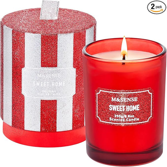 M&SENSE Cinnamon Apple Scented Candles, Christmas Candle 8.8 oz Glitter Jar Candles, Holiday Candles Gifts for Women, Strong Scented Natural Soy Candle for Winter Home Decor, 50 Hours Long Burning