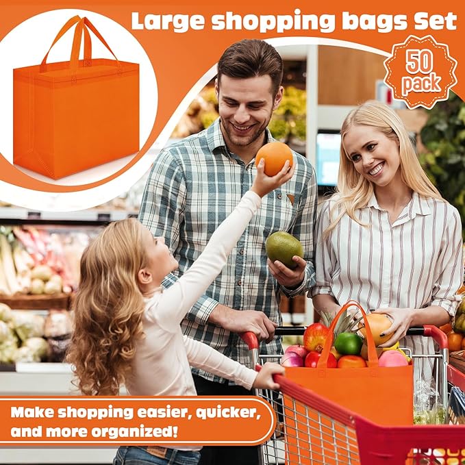 Windyun Reusable Grocery Bags Large Non Woven Shopping Bags with Handles Foldable Portable Tote Bulk, 12.6 x 11.8 x 6.3 Inch