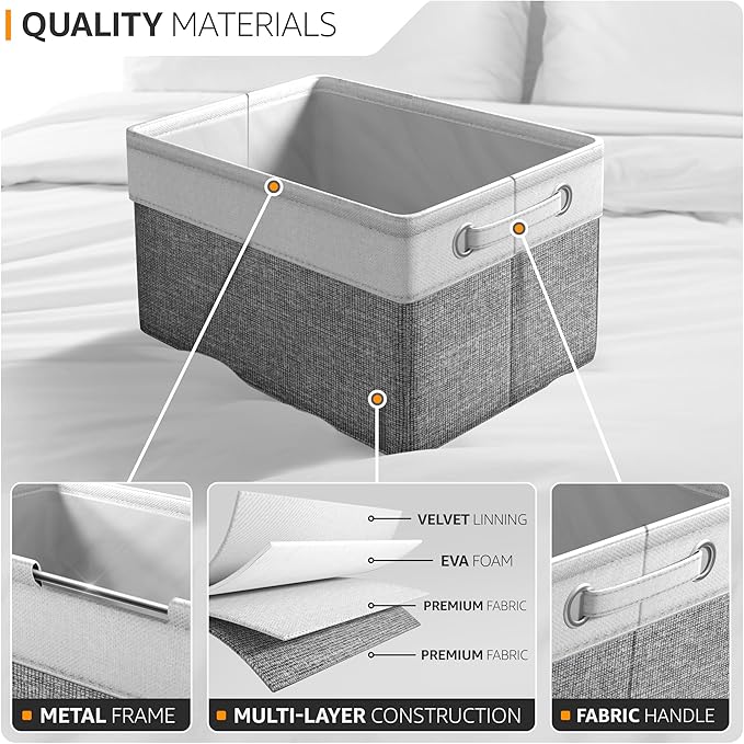 Sorbus Fabric Storage Bins for Shelves - 15 Inch Sturdy Collapsible Storage Bins with 2 Handles, Foldable Baskets for Organizing Home, Closets, Shelf, Toys, Clothes, Large Decorative Storage Baskets