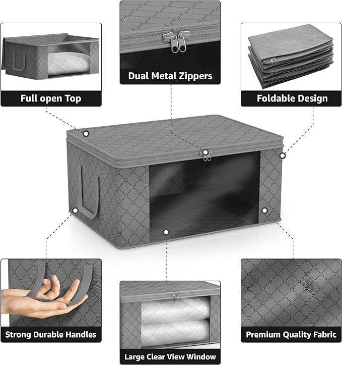 Sorbus Medium Clothes Storage Bags - Foldable Blanket Storage Bins for Organizing Bedroom, Closet, Clothing, Comforter, Organization with Clear Window, Lids and Carry Handles - Set of 3