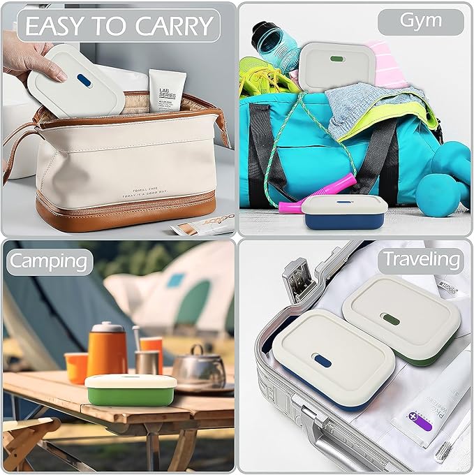 Silicone Enhanced Leak Proof Travel Soap Case, Vented Shampoo Bar Holder, Large Bar Soap Box with Lid Portable Soap Dish with Draining Layer (Offwhite& Green)