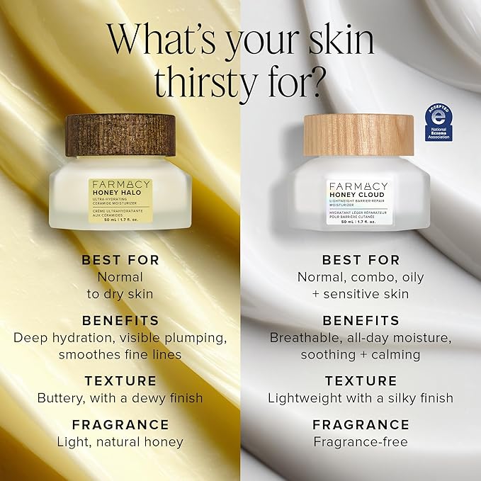 Farmacy Ceramide Face Moisturizer - Honey Halo Hydrating Facial Moisturizer for Dry Skin - Plumps, Soothes + Restores Skin with Potent Ceramides + Buckwheat Honey for a Dewy, Healthy Glow (9ml)