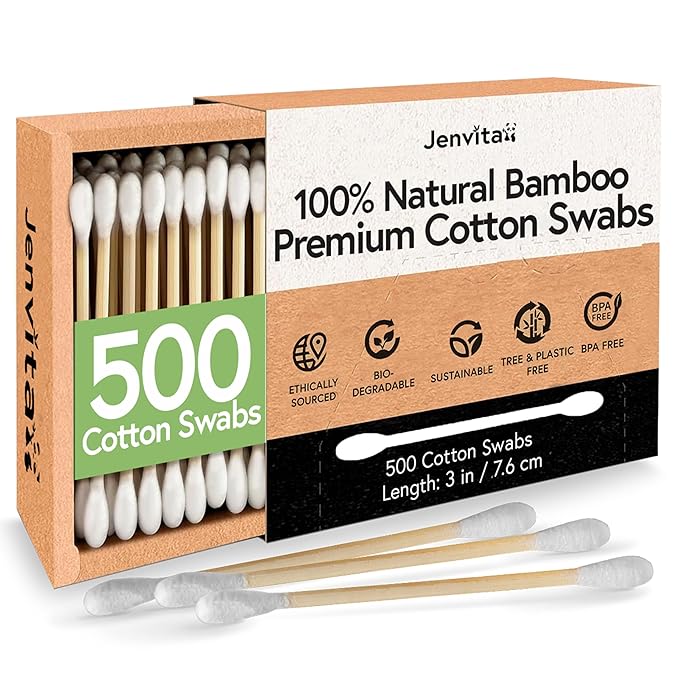 Ibambo 100% Bamboo Ear Swabs Cotton (500-Pack) | Biodegradable Double Tipped Bamboo Ear Cleaner | Eco Friendly Beauty & Personal Care | FSC Certified & Hypoallergenic | Suitable for All Ages & Pets