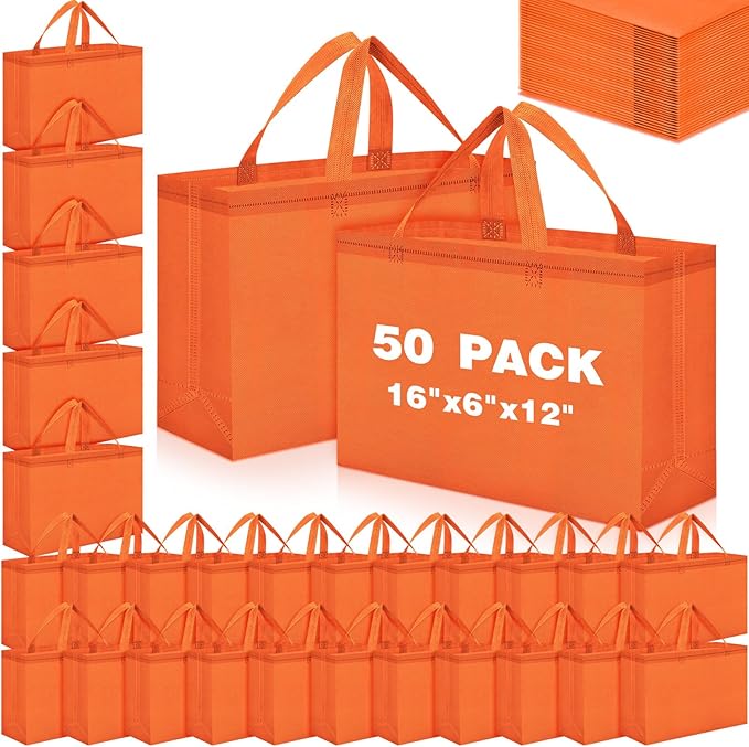 Windyun Reusable Grocery Bags Large Non Woven Shopping Bags with Handles Foldable Portable Tote Bulk, 16x6x12 Inch