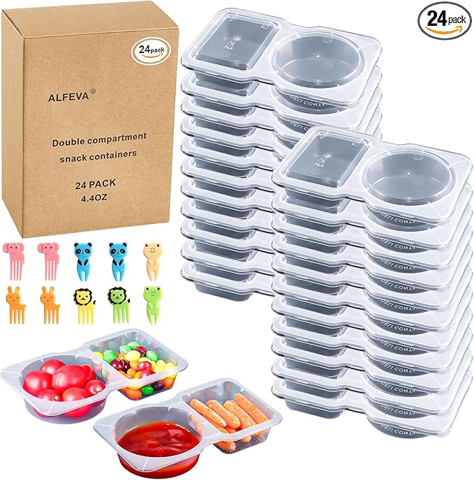 24 Pcs reusable snack containers with Lids, snack containers for kids adults10 Forks, snack pack containers - Lightweight and Stackable, Microwaveable/refrigerator safe