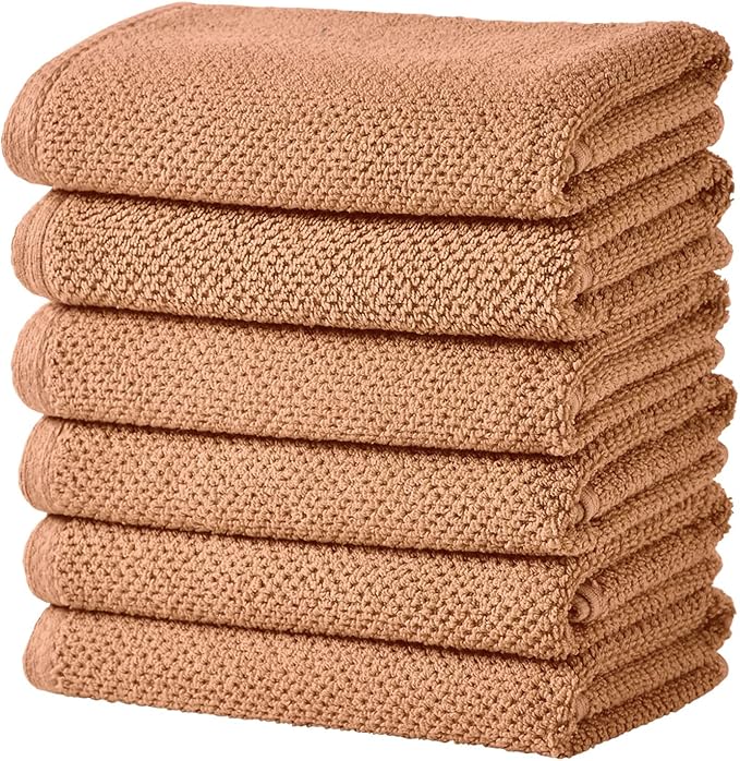 Great Bay Home Orange Hand Towel Set – 100% Cotton 6-Pack 26"x16", Absorbent & Quick-Drying, Soft & Durable