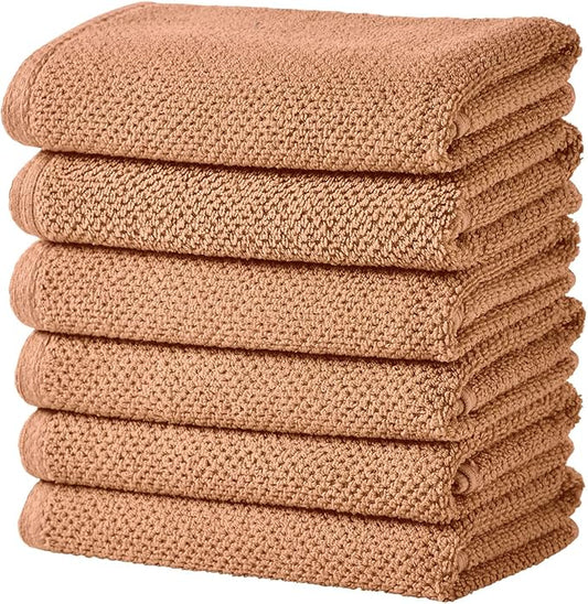 Great Bay Home Orange Hand Towel Set – 100% Cotton 6-Pack 26"x16", Absorbent & Quick-Drying, Soft & Durable