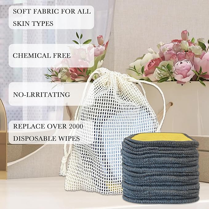 18 Pack Reusable Makeup Remover Pads - 6 Colors Washable Reusable Cotton Pads with Cotton Bag,Washable Cotton Rounds Double Sides Gentle for All Skin Types