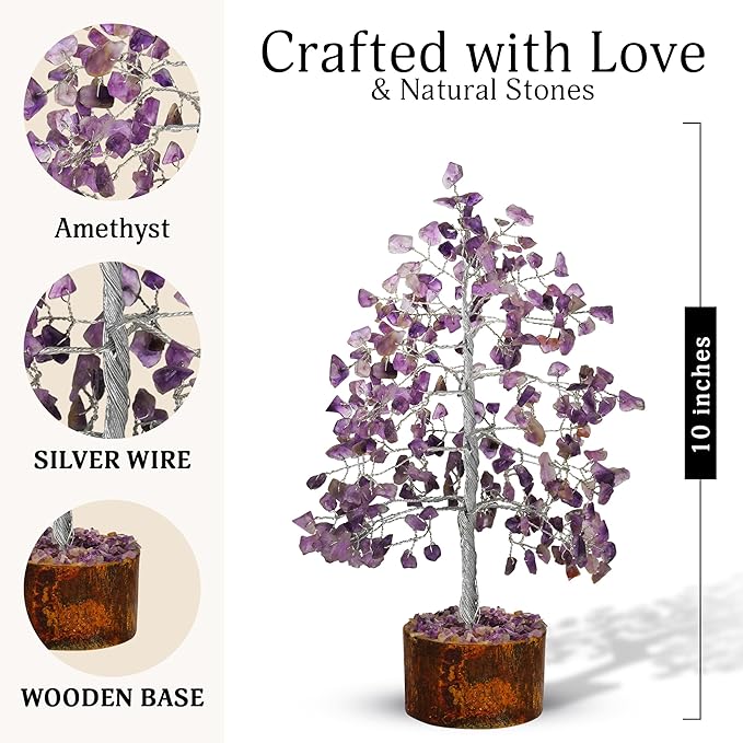 FASHIONZAADI Amethyst Crystals Tree of Life - Stones and Crystals - Bonsai Tree - Good Luck Gifts for Women - Meditation Accessories - Chakra Stones Decor