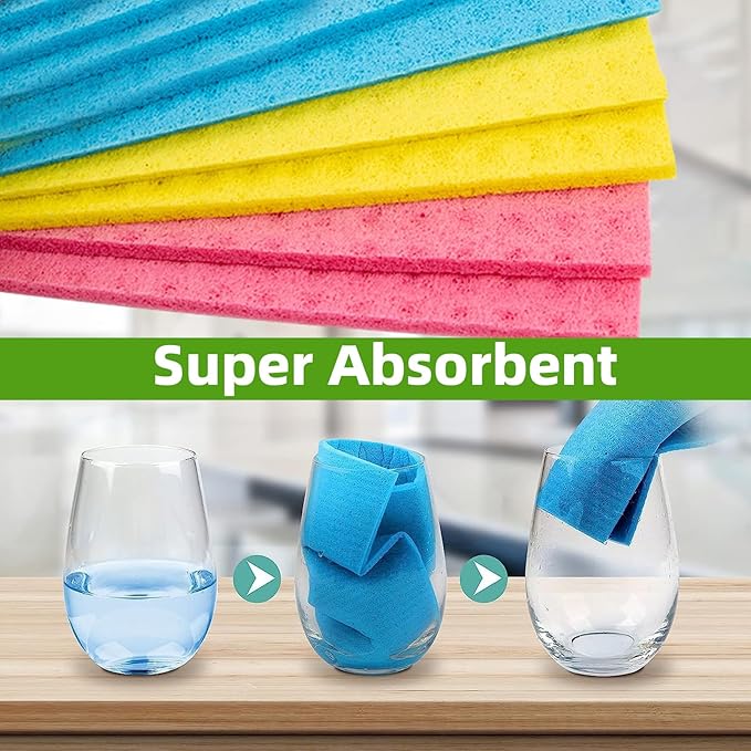 6 Pack Swedish Dishcloths – Super Absorbent, Reusable & Eco-Friendly Kitchen Towels (Fruit/Lavender/Camping/Solid Colors) (Yellow)
