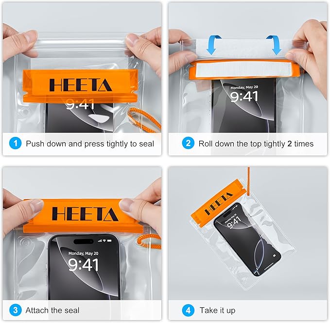 HEETA 5-Pack Clear Waterproof Dry Bag Pouch, Water Tight Cases Dry Bags Document Holder for Camera Mobile Phone Maps, Kayaking Boating