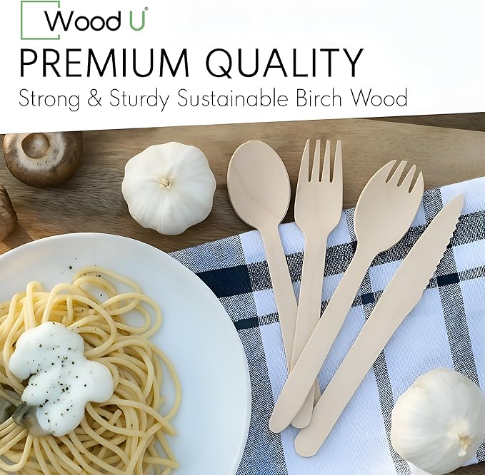 WoodU Disposable Wooden knives 100% All-Natural, Eco-Friendly, Biodegradable, and compostable knives - Pack of 100-6.5" Butter Cheese Knife Wooden Utensil