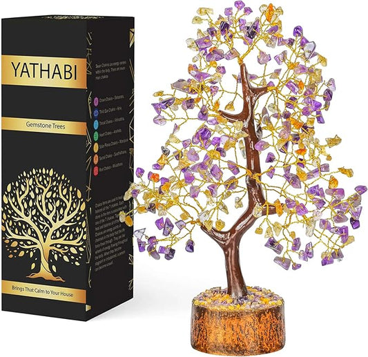 Amethyst Tree - Gemstone - Crystal Bonsai Tree - Yellow Aventurine - Crystal Tree - Tree of Life Decor - Spiritual Gift - Money Tree - Chakra Tree - Feng Shui Tree - Good Luck