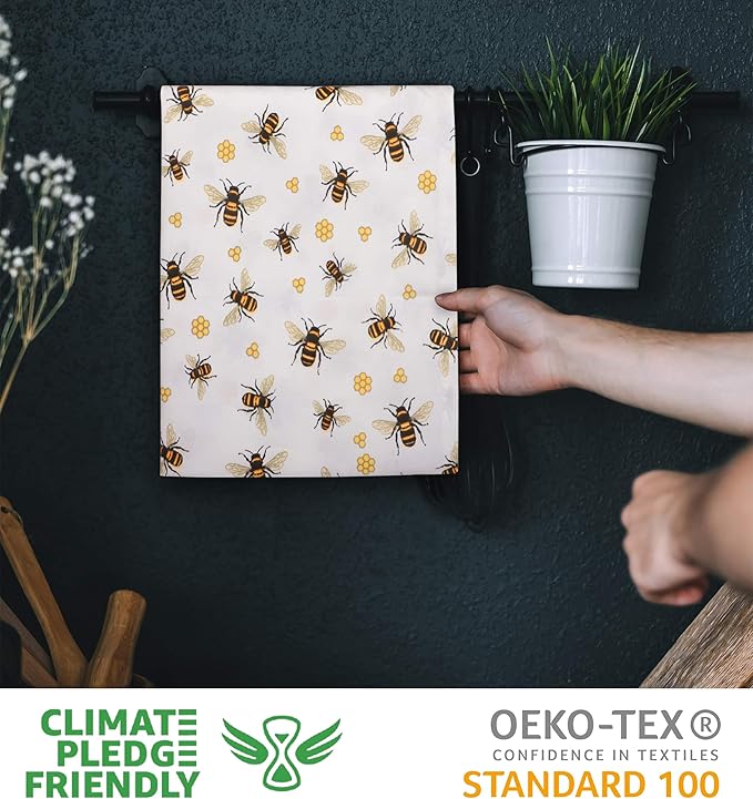 Urban Villa Cotton Kitchen Towels, Honey Bee Print Multi Color, Premium Quality,100% Cotton Dish Towels, Mitered Corners,(Size: 20X30 Inch), Highly Absorbent Bar Towels & Tea Towels - (Set of 6)