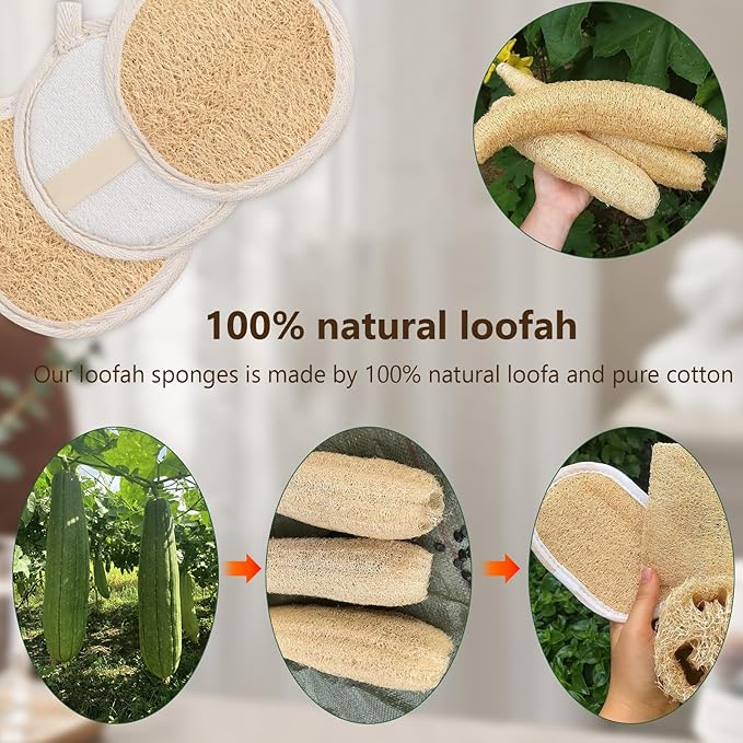 3 Pack Natural Loofah Face Scrubber, Women Facial Pad, Loofa Face Exfoliator Scrubber, Exfoliating Loofah Sponges for Shower Face