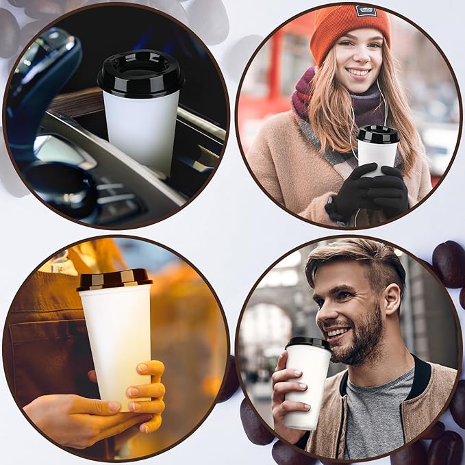 Domensi 30 Pack Reusable Coffee Cups with Lids 16 oz Disposable Travel Cups Bulk Plastic to Go Coffee Tumblers for DIY Hot Cold Drink Party Favors Coworker, Microwaveable (White with Black Lid)