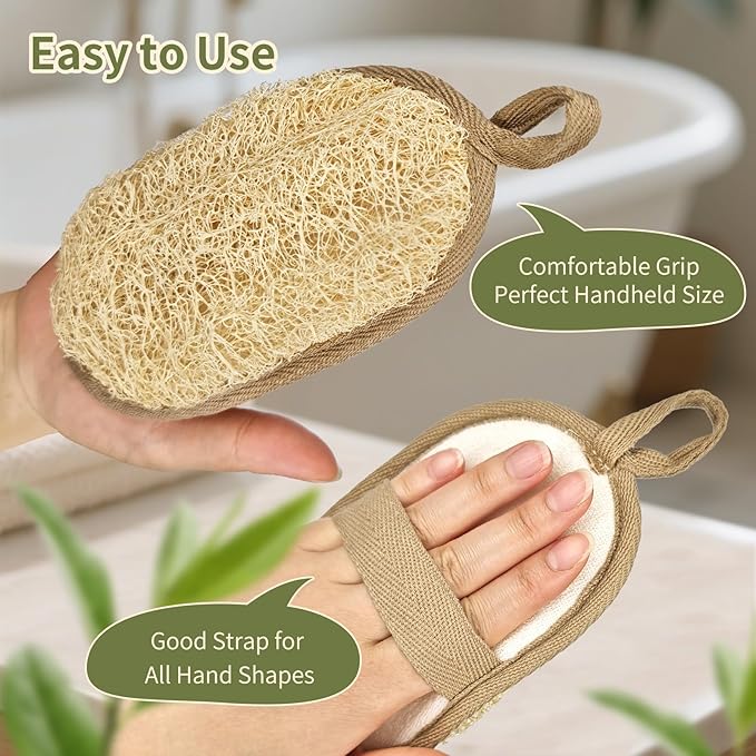 Natural Egyptian Loofah Bath Sponge Exfoliating Shower Scrubber Organic Luffa for Men and Women(tan 2Pack)