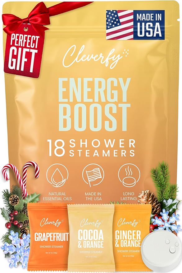 Cleverfy Citrus Shower Steamers Aromatherapy – Stocking Stuffers for Teen Girls, Women and Wife – Christmas Gifts for Teens and Women – White Elephant Gifts for Adults – 18 Tablets
