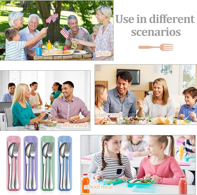 Yinkin 1 Pack Portable Travel Utensils Set with Case Reusable Stainless Steel Silverware Flatware Camping Cutlery Include Fork Spoon Knife for Work School Dishwasher Safe(Sage Green)
