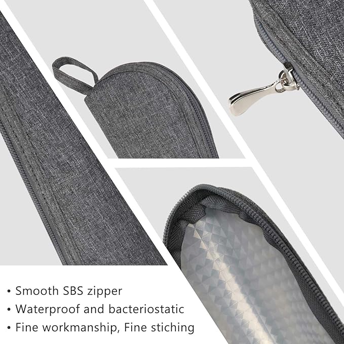 Travel Utensil Sets Carrying Case 2-pack Portable Cutlery Set Bag Reusable Silverware Set Stainless Steel Straws Pouch Chopsticks Knife Fork and Spoon Holder for Bento Lunch Box Black&Grey, Aosbos