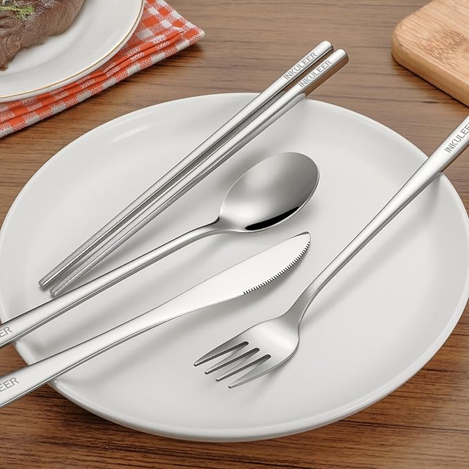 Travel cutlery set, 18/8 stainless steel cutlery, Reusable utensils set with case, Portable Silverware Lunch Box for Camping and Office