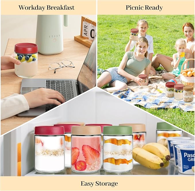 12 Pack 16oz Glass Jars with Lids, Airtight Overnight Oats Containers, Salad& Yogurt Storage, Mason Jars for Snacks, Spices, Meal Prep – Reusable