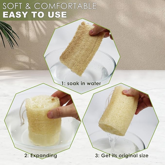 7 Pack Natural Loofah Exfoliating Body Scrubber, 5 Inches Organic Luffa Bath Sponge Exfoliating Shower Body Scrubber for Deep Cleaning & Smooth Skin, Natural Real loofah Sponge for Men & Women